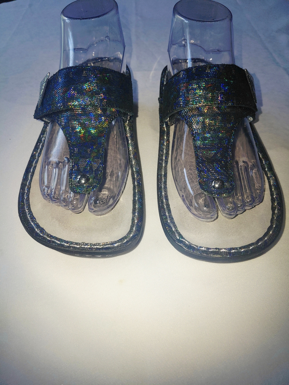 EUC Sz EU 39. Sz 9 US Alegria Thong Iridescent T-Strap Sandals - Blue Shimmer - Picture 2 of 11